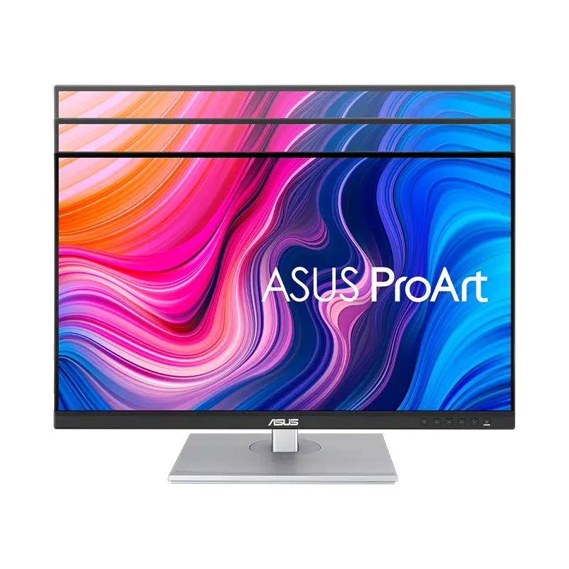 Monitor ASUS ProArt PA279CV - 27" 4K IPS 9 Monitor ASUS ProArt PA279CV mostrando ajuste de altura de 0-150 mm, inclinación +35°/-5° y giro ±45°; base ProArt ergonómica para estudios compartidos y mesas de edición 4K