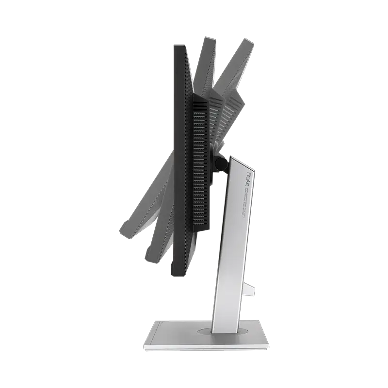 Monitor ASUS ProArt PA279CV - 27" 4K IPS 12 Monitor ASUS ProArt PA279CV vista lateral derecha mostrando inclinación +35°/-5°, giro ±45° y perfil delgado de 59.9 mm; Adaptive-Sync y PBP/PIP para edición y gaming ocasional