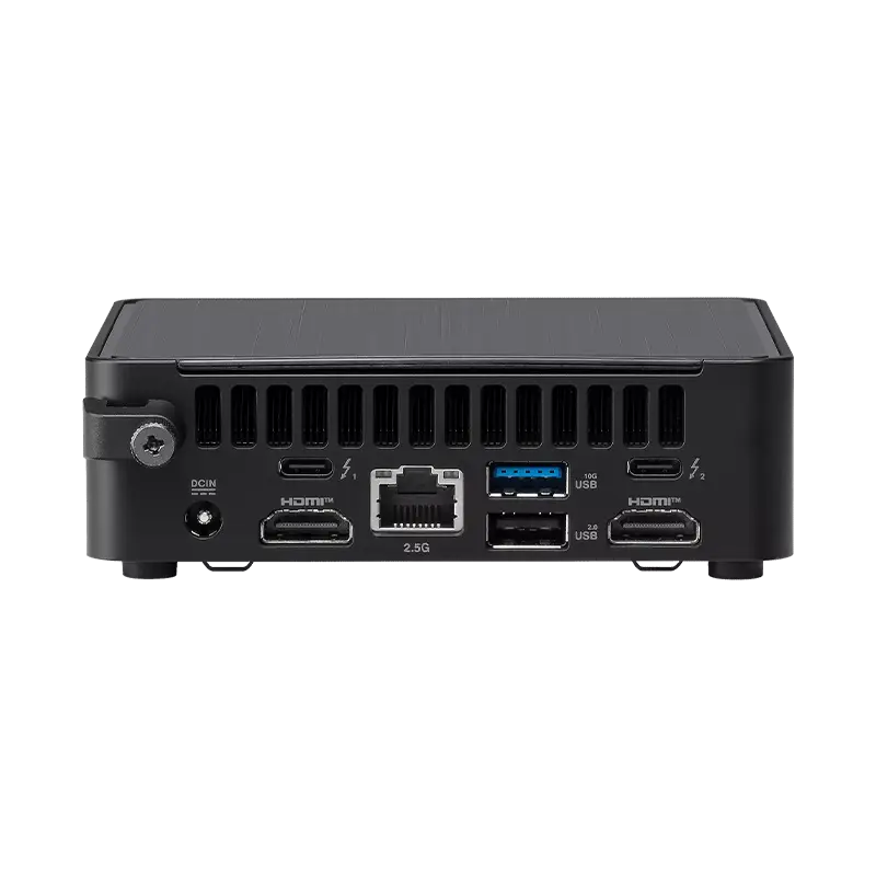 ASUS NUC 14 Pro trasera puertos HDMI 2.1 DP 1.4 RJ45 2.5G negro