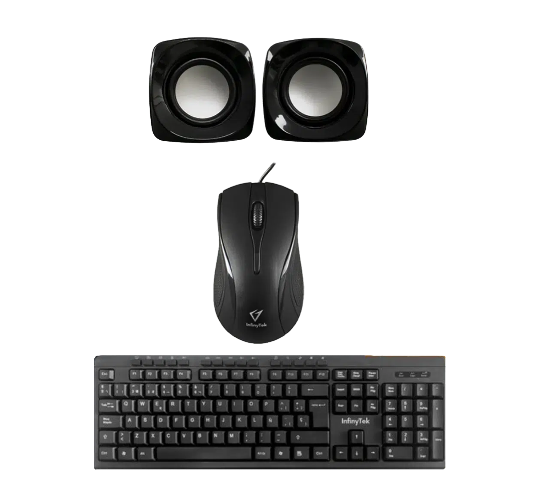 Case Combo Infinytek 5200 Teclado Multimedia Sc744 + Mouse M104 + Parlantes + Fuente Black 850wts 2 Puertos Usb Frontal – 5200 CASE COMBO INFINYTEK 5200