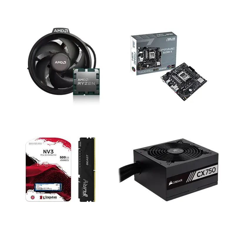 PC Gamer AMD Ryzen 5 9600X | RTX 3050 6GB | 16GB RAM DDR5 | Gaming PLUS 9 Componentes CPU GAMER PLUS AMD Ryzen 5 9600X