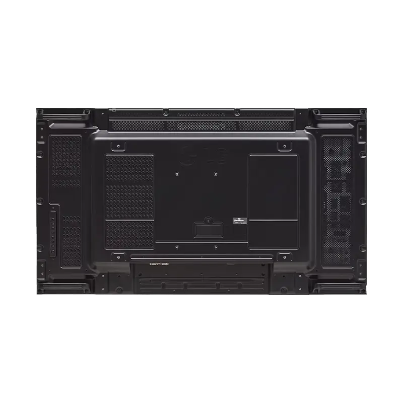 Parte trasera del videowall LG 55VM5J-H con montaje VESA 600×400, recubrimiento conforme, certificación IP5X, salida DP loop-through, RS232C y entrada de cableado frontal