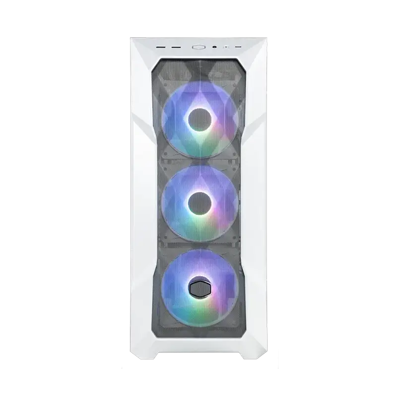 Cooler Master TD500 Mesh V2 Blanco vista frontal con malla tessellated y 3 fans ARGB 120 mm