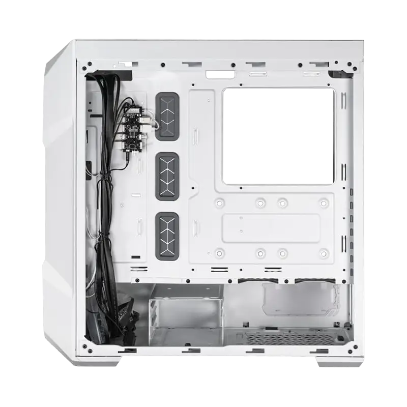 Interior lateral derecho del TD500 Mesh V2 blanco con amplio espacio para gestión de cables
