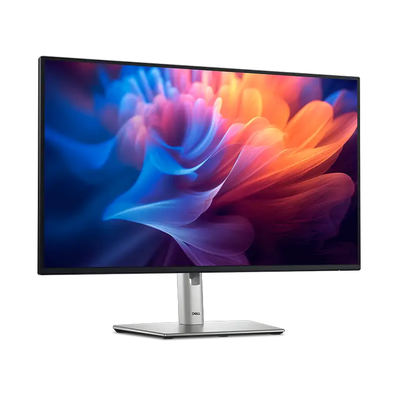 Ángulo lateral que revela el rango de altura regulable (150 mm) y la inclinación ergonómica; se aprecian los biseles laterales y la base con paso de cables integrado. Dell Pro 27 Plus P2725H 27 pulgadas frente izquierda altura 150 mm negro