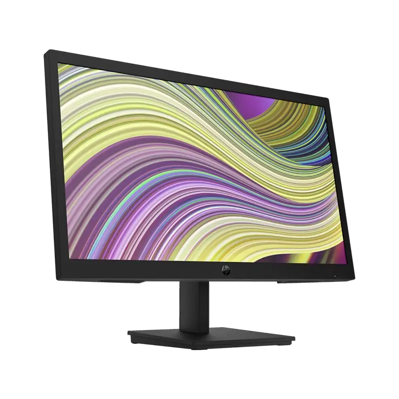 HP P22v G5 21.5" desde la izquierda mostrando base inclinada, grosor slim y acabado negro