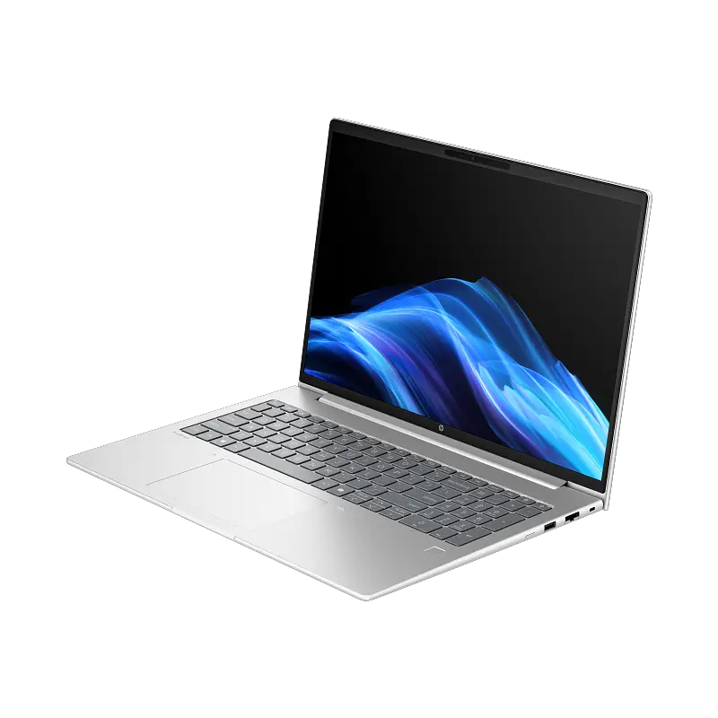 HP ProBook 4G1iR 16" desde la derecha abierta mostrando rejillas de ventilación, batería de 56 Wh y acabado Silver