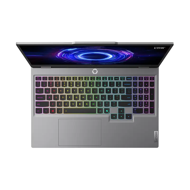 Vista cenital del teclado retroiluminado blanco del LOQ 15IRX10 con distribución española y numérico