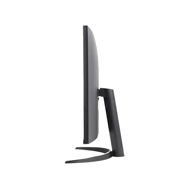 Vista de costado que muestra la base de plástico reforzado, el grosor del panel (45,7 mm) y la abertura para paso de cables; peso total 6,2 kg y altavoces integrados. LG 32UR500R-B 31 5 pulgadas lateral derecho grosor y base negro