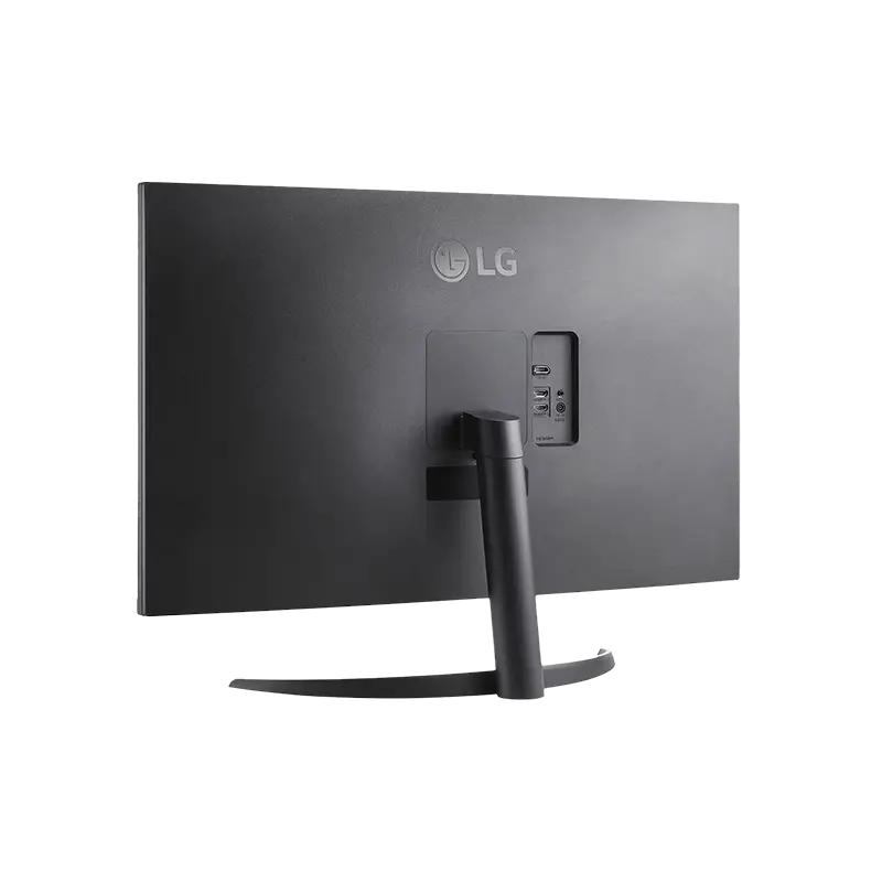 Carcasa trasera con acabado rugoso anti-huella, logo LG en relieve y rejilla de ventilación superior; compatible con VESA 100×100 y montaje rápido sin herramientas. Trasera LG 32UR500R-B 31 5 pulgadas completa VESA 100 negro