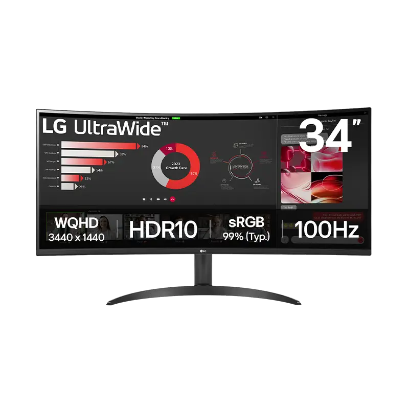 Monitor LG 34WR50QK-B 34 pulgadas frente curvo 1800R WQHD 100 Hz negro