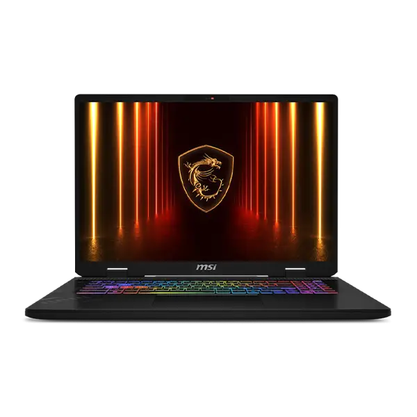 Imagen real del MSI Crosshair 17 HX AI: panel IPS QHD+ 2560×1600 a 240 Hz con 100 % DCI-P3, teclado gaming RGB de 24 zonas con tecla Copilot y bloque numérico. Equipado con Intel Core Ultra 9 275HX (24C/24T, hasta 5.4 GHz + NPU) y RTX 5070 (798 AI TOPS) para gaming AAA y AI avanzada.
MSI Crosshair 17 HX AI D2XW frontal abierta: 17″ QHD+ 240 Hz IPS, Ultra 9 275HX 5.4 GHz, RTX 5070 8 GB GDDR7, RGB 24 zonas, numérico.