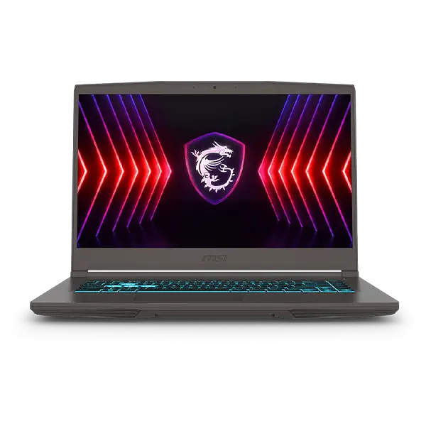 MSI Thin A15 B7UC vista frontal abierta: 15.6" FHD 144 Hz IPS, Ryzen 7 7735HS, RTX 3050 4 GB, 16 GB DDR5, teclado retro azul, 1.86 kg.