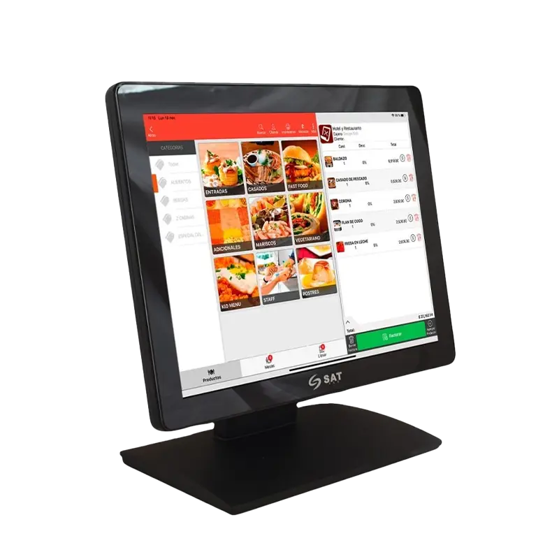 Monitor industrial SAT 1054FPH 15 pulgadas frente izquierda base extraíble