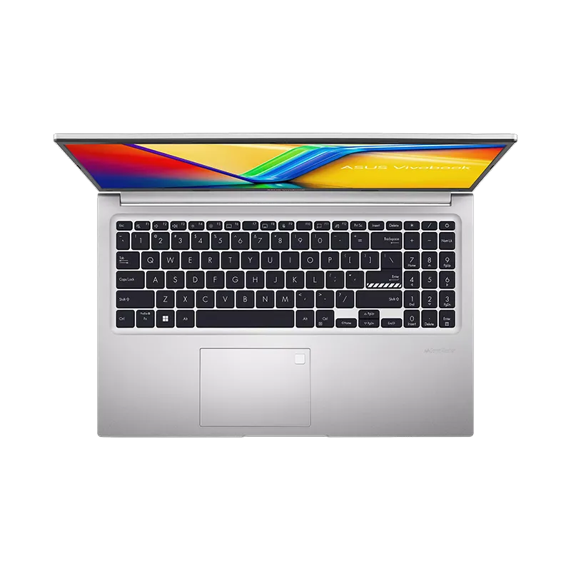 Laptop ASUS Vivobook 15 X1502VA-BQ1219 | Intel Core i7-13620H, 16GB RAM, 512GB SSD 10 Teclado chiclet completo del ASUS Vivobook 15, incluye teclado numérico y lector de huellas dactilares integrado en la tecla de encendido. Teclas bien espaciadas y trackpad amplio.