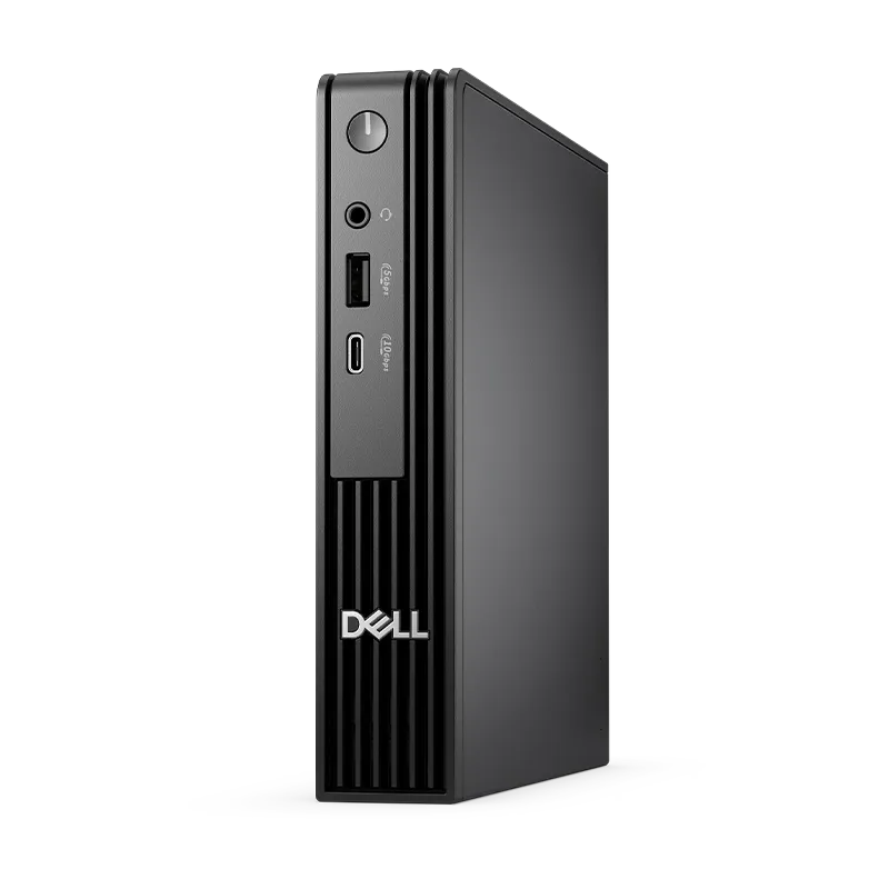 PC Mini Dell Pro Micro QCM1250 | Intel Core i5-14500T vPro, 8GB DDR5, 512GB SSD, Windows 11 Pro 8 Vista lateral derecha del equipo Dell Pro Micro, destacando su diseño compacto y ultra delgado de solo 36 mm de ancho. PC de bajo perfil para espacios reducidos.
