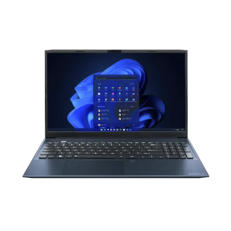 Laptop Dynabook Satellite Pro C50-K color azul, mostrando su pantalla FHD de 15.6 pulgadas y diseño profesional. Portátil con Intel Core i7-1355U, 16GB RAM y 1TB SSD.