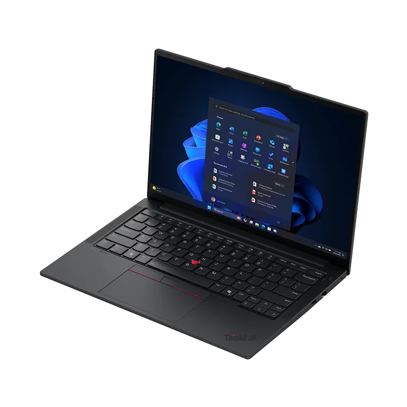 Laptop ThinkPad E14 Gen 7 AMD Ryzen 7 250 16GB 1TB SSD | Pantalla 14" WUXGA, Windows 11 Pro, 21T10005LM 7 Vista lateral derecha del ThinkPad E14 Gen 7 mostrando puertos USB-A (5Gbps y 10Gbps Always On), RJ-45 Gigabit Ethernet y conector de audio combo. Diseño compacto con tapa de aluminio.