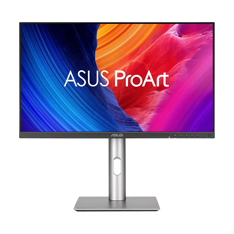 Monitor ASUS ProArt PA278QGV de 27 pulgadas en vista frontal, mostrando su pantalla IPS QHD 2560x1440 con biseles delgados y calibración de fábrica Delta E ≤ 2. Profesional con 100% sRGB y 95% DCI-P3.