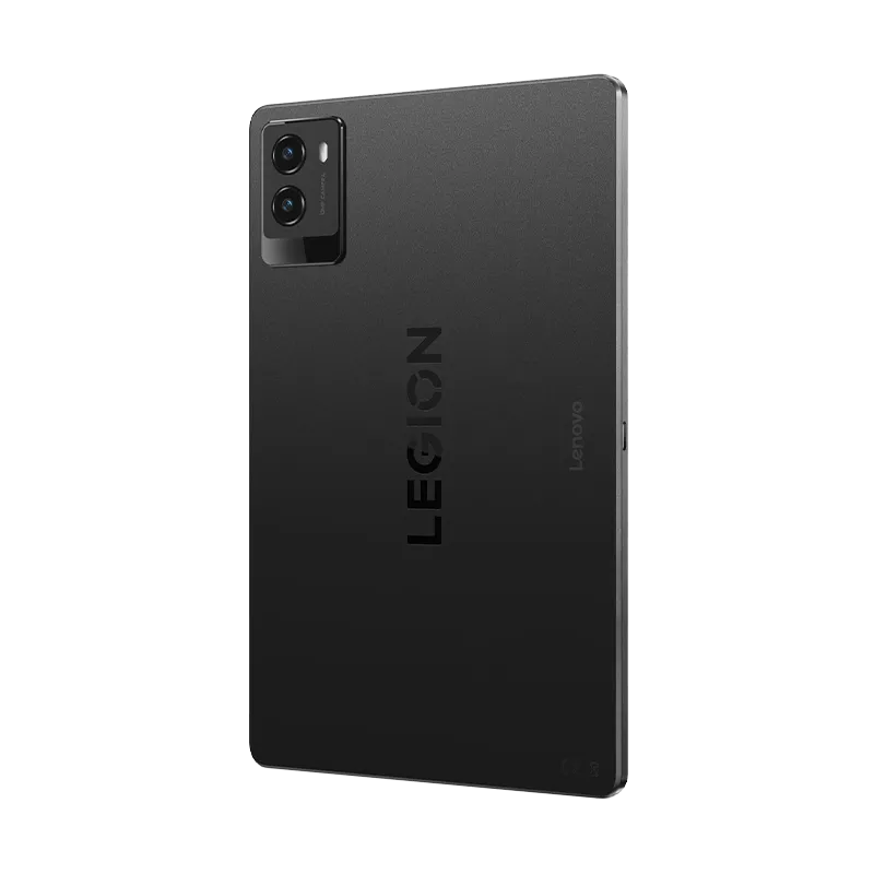 Tablet Lenovo Legion Tab ZAEF0086EC 8.8" Snapdragon 8 Gen 3 12GB 256GB | Pantalla 165Hz, Wi-Fi 7 7 Parte trasera de la Legion Tab de 8.8 pulgadas mostrando la carcasa de metal color Eclipse Black, cámara trasera dual de 13MP + 2MP con flash, y acabado premium. Incluye funda folio y protector de pantalla de vidrio.
