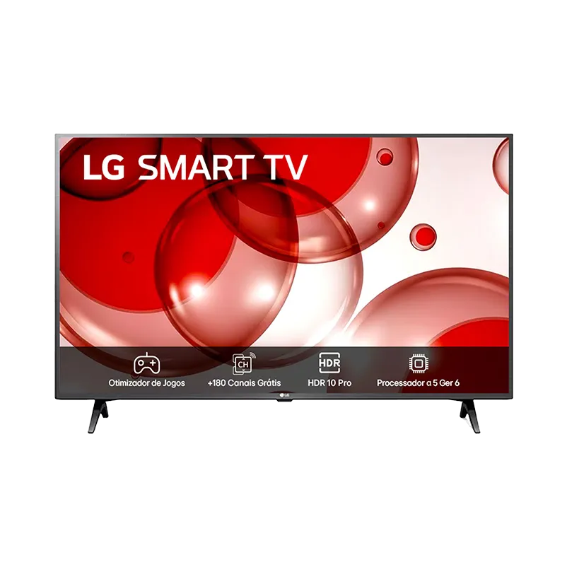 TV LG 43 pulgadas AI Smart TV modelo 43LR6700PSA en vista frontal, mostrando su pantalla Full HD de 1920x1080 con bisel delgado color negro. Equipado con procesador AI α5 Gen6 y webOS 23.