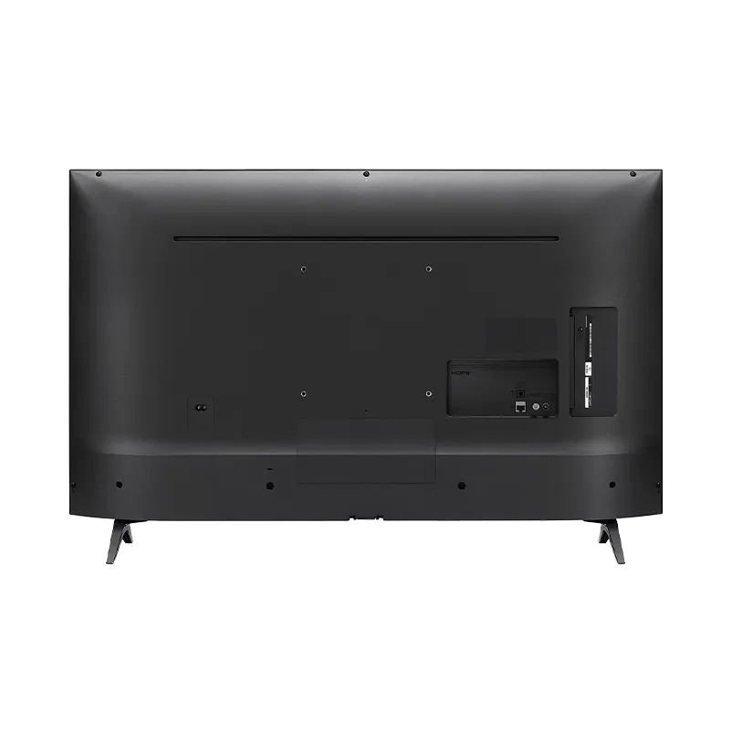 Panel posterior del LG 43LR6700PSA mostrando los puertos de conexión: 2 HDMI (eARC), Ethernet, RF, USB 2.0, salida óptica y soporte VESA 200x200 para montaje en pared. Peso de 8.0 kg sin base.