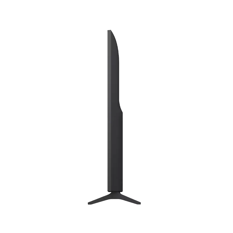 Vista lateral del LG QNED TV de 50 pulgadas mostrando su perfil delgado, altavoces 2.0 Ch con AI Sound Pro, conectividad HDMI con eARC, USB 2.0 y Bluetooth 5.0 para sonido envolvente.