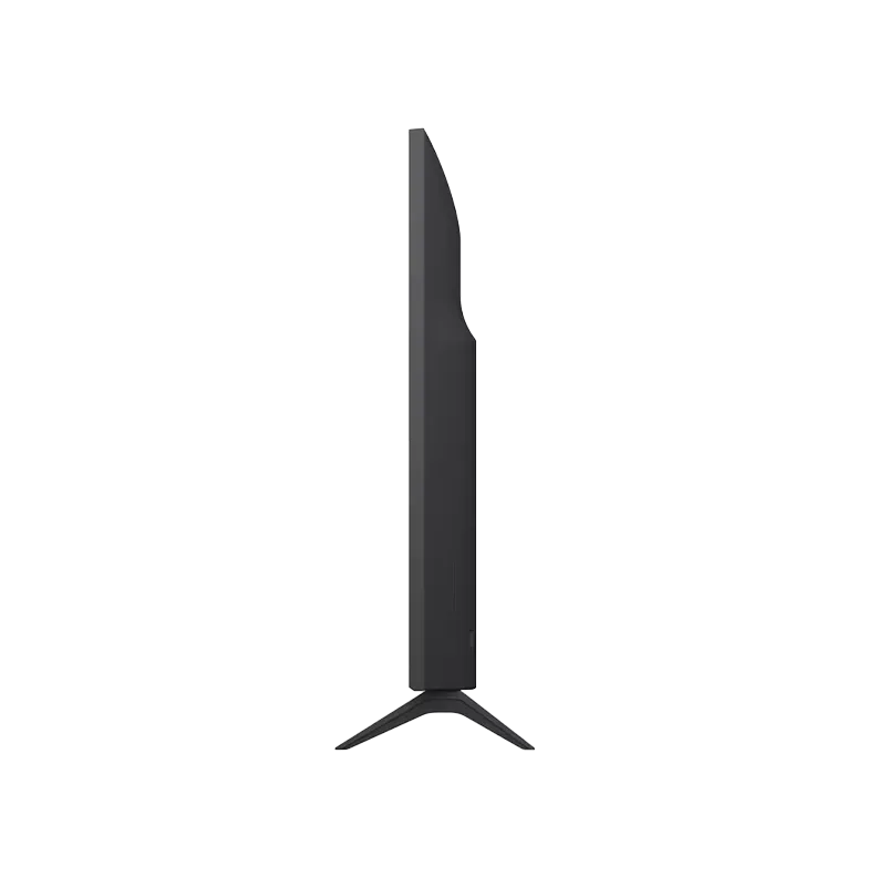 Vista lateral del LG UHD AI TV de 65 pulgadas mostrando su perfil ultradelgado de 67.9 mm sin base, altavoces 2.0 Ch de 20W con AI Sound Pro α7 (Virtual 9.1.2 Up-mix), Bluetooth 5.0 y conectividad HDMI eARC, USB 2.0 y RF.