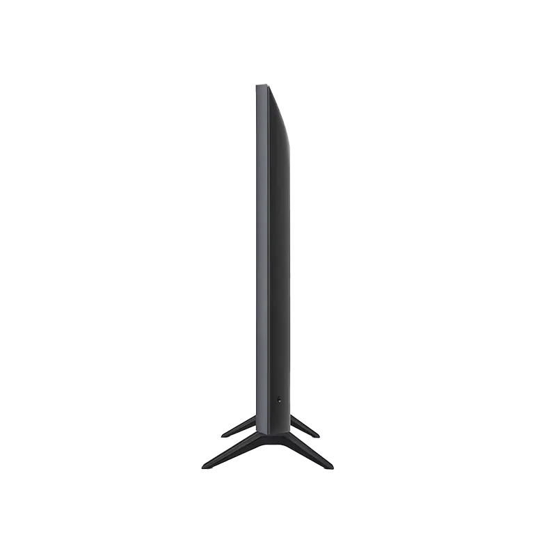 Vista lateral del LG UHD AI TV de 65 pulgadas mostrando su perfil ultradelgado de 57.7 mm sin base, altavoces 2.0 Ch con AI Sound (Virtual 5.1 Up-mix), Bluetooth 5.0 y conectividad HDMI eARC, USB 2.0 y RF.