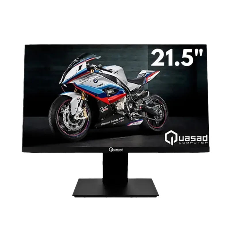 Monitor Quasad QM-F20 Black de 21.5 pulgadas en vista frontal, mostrando su pantalla Full HD LED con resolución 1920x1080, frecuencia de 100 Hz y diseño de bordes delgados.