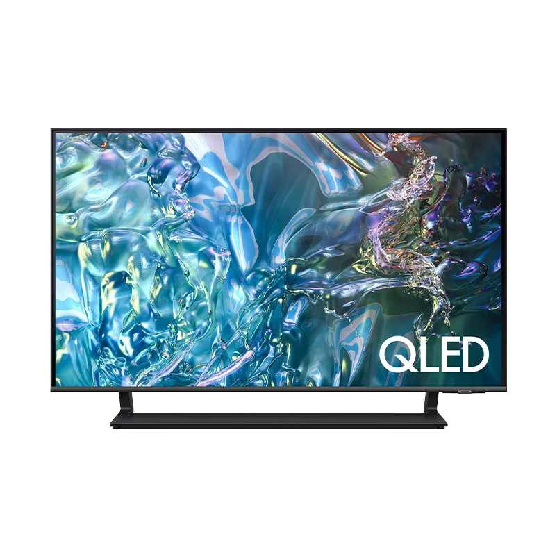 TV Samsung 55 pulgadas QLED 4K modelo QN55QN60DAPCZE en vista frontal, mostrando su pantalla QLED 4K de 3840x2160 con diseño AirSlim y bisel 3 Bezel-less color negro. Equipado con Quantum Processor Lite 4K, Tizen Smart TV y soporte NEW SIMPLE STAND.