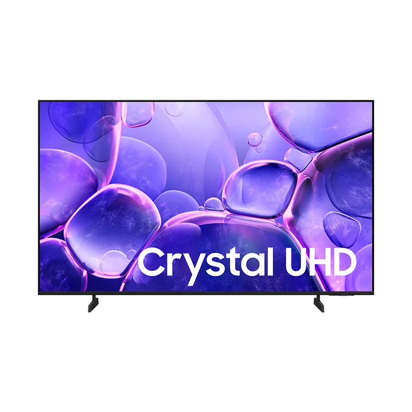 TV Samsung 70 pulgadas Crystal UHD 4K modelo UN70U8000PCZE en vista frontal, mostrando su pantalla 4K de 3840x2160 con diseño Metal Stream y bisel 3 Bezel-less color negro. Equipado con Crystal Processor 4K, Tizen Smart TV y base BASIC FEET.